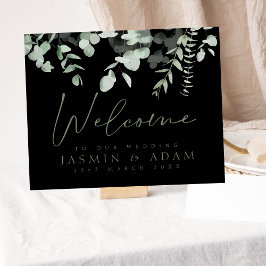 Póster Boho Greenery Rótulo Boda Eucalyptus Negro
