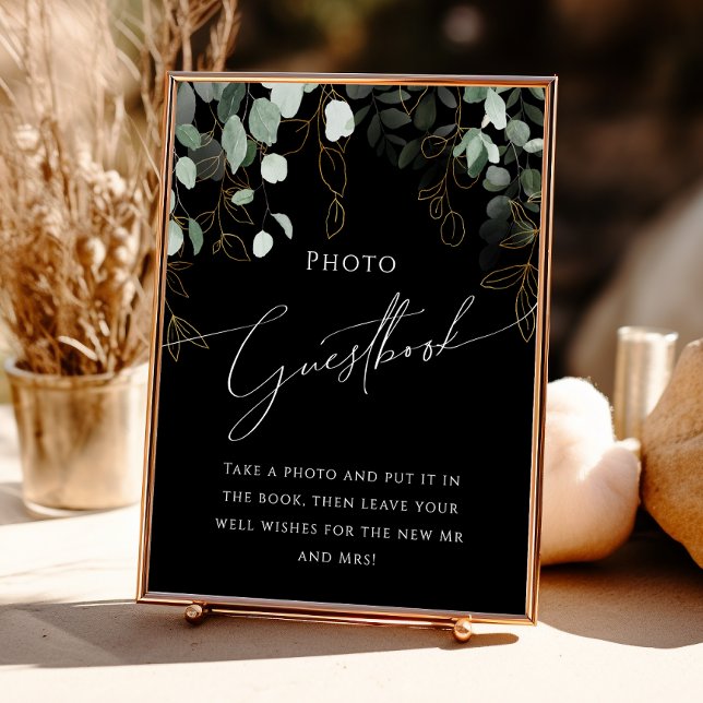 Póster Boho Greenery y Gold Black Photo Guest Book Rótulo (Subido por el creador)