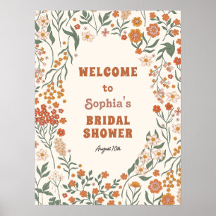 Póster Boho Groovy Wildflower Bridal Shower Welcome
