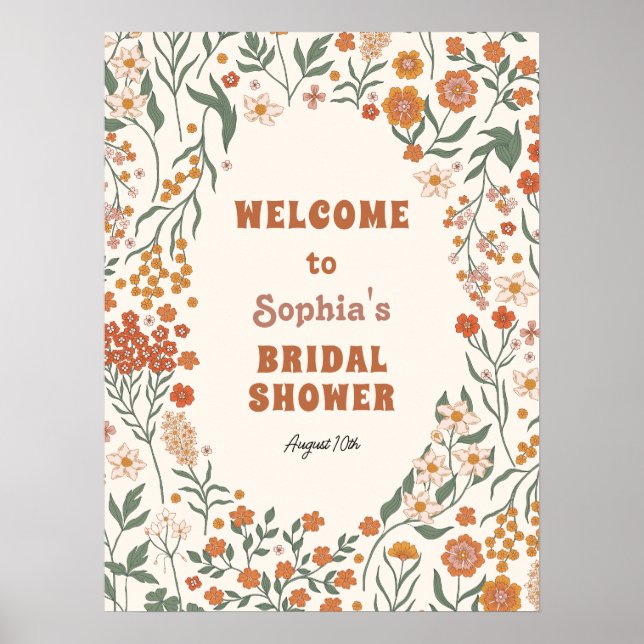 Póster Boho Groovy Wildflower Bridal Shower Welcome (Frente)