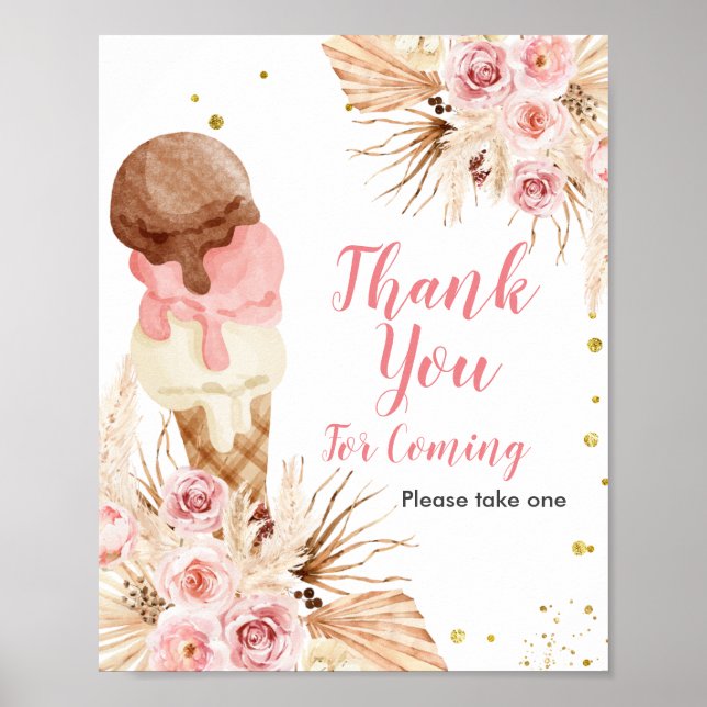 Póster Boho Helado Gracias por venir Rótulo Favor (Frente)
