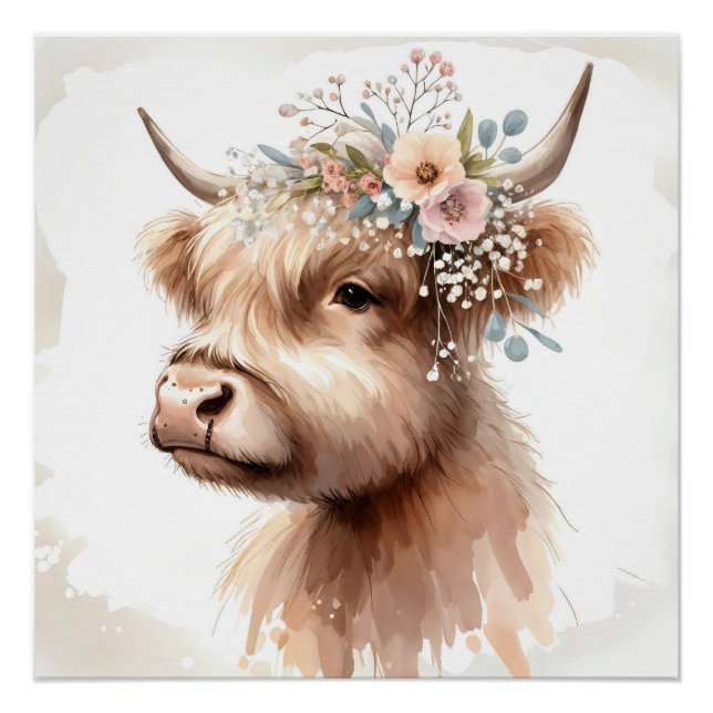 Póster Boho Highland Cow (Anverso)