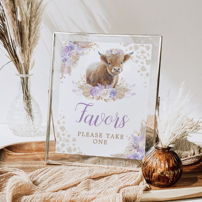 Póster Boho Highland Cow Purple Birthday favorece al Rótu (Subido por el creador)