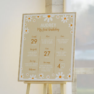 Póster Boho Light Daisy Primer Fiesta de cumpleaños Rótul