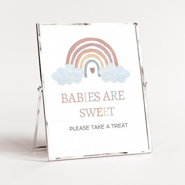 Póster Boho Little Ray of Sunshine Bebés son Dulces Letre (Rainbow Baby Shower Babies are Sweet Sign)
