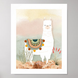 Póster Boho Llama Nursery Poster