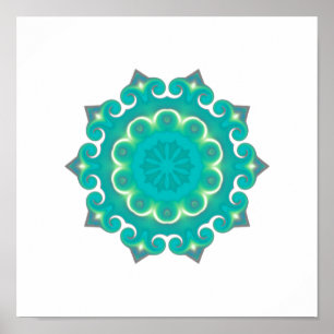 Póster Boho Mandala Kaleidoscopio Verde azulado retro b