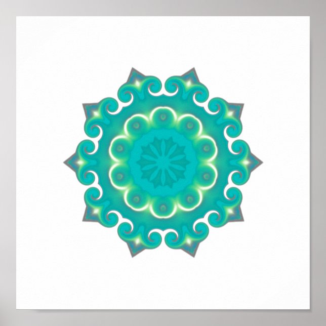 Póster Boho Mandala | Kaleidoscopio Verde azulado retro b (Frente)