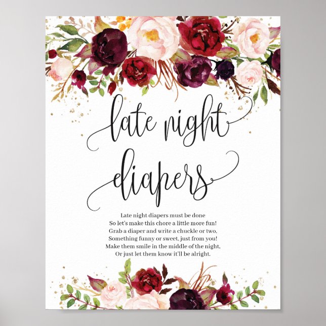 Póster Boho marsala burgundy pancarta de pañales nocturno (Frente)