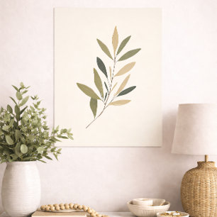 Póster Boho Mínimo Botánico Hoja Neutro Verde Beige
