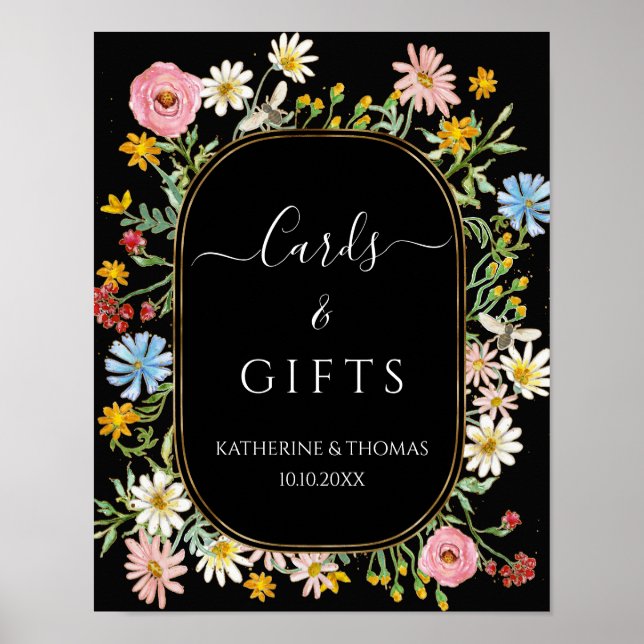 Póster Boho Moda de Flores Silvestres Tarjetas de flores  (Frente)