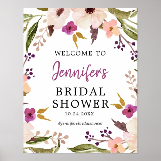 Póster Boho Moda Floral Bridal Shower Poster de bienvenid (Frente)