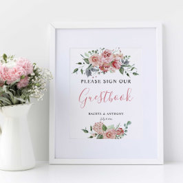 Póster Boho Moda Rótulo Boda de libros Floral Rosa