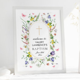 Póster Boho Moda Wildflowers Baptism Bienvenida