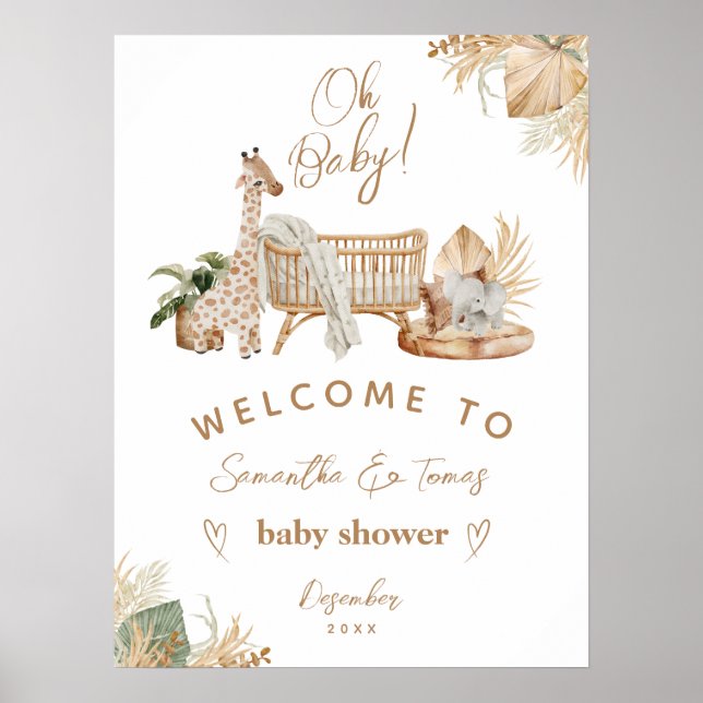 Póster Boho Modern Heart Font Baby Shower (Frente)