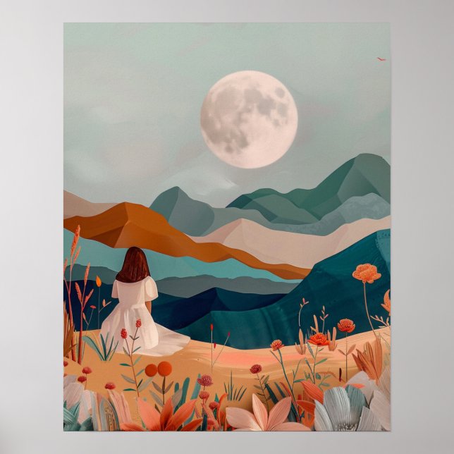 Póster Boho Moonlit Desert Landscape Wall Art Print (Frente)