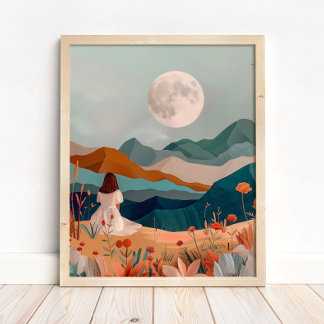 Póster Boho Moonlit Desert Landscape Wall Art Print