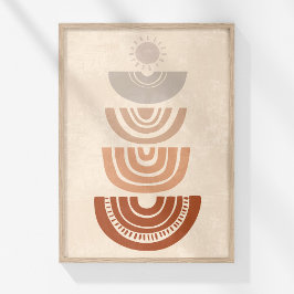 Póster Boho Muted Neutract Abstract Sun and Shapes Art