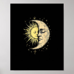 Póster Boho Mystical Sun And Moon Aesthetic Vintage