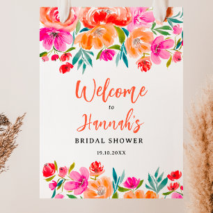 Póster Boho naranja flores silvestres florales bienvenida