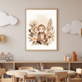 Póster Boho Neutral  Safari Monkey Kids Nursery Art 