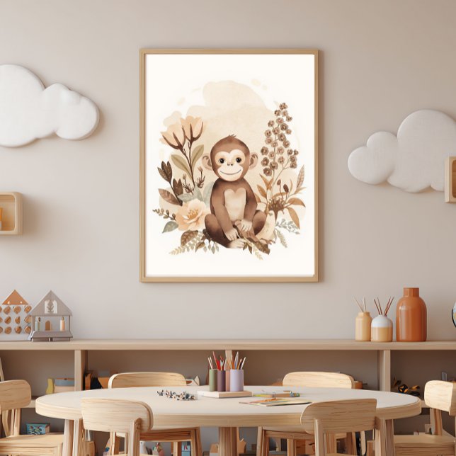 Póster Boho Neutral  Safari Monkey Kids Nursery Art  (Subido por el creador)