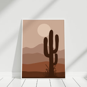 Póster Boho Night Desert Cactus Full Moon Wall Art