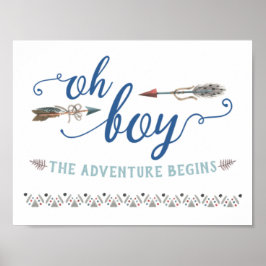 Póster Boho Oh Boy Tribal Rótulo de Baby Shower
