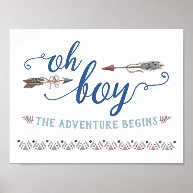 Póster Boho Oh Boy Tribal Rótulo de Baby Shower (Frente)