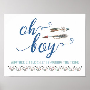 Póster Boho Oh Boy Tribal Rótulo de Baby Shower