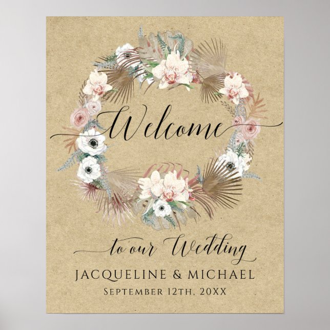Póster BOHO Orquid Floral Palm Greeneration Boda de bienv (Frente)