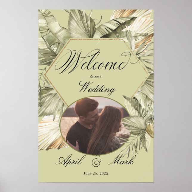 Póster Boho Palm Greenery Boda Poster de bienvenida (Frente)