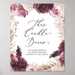 Póster Boho Pampas Candle quema Rótulo conmemorativo Boda