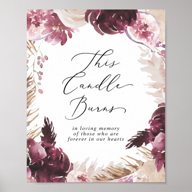 Póster Boho Pampas Candle quema Rótulo conmemorativo Boda (Frente)