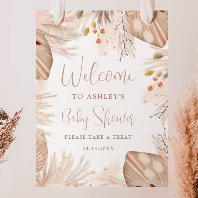 Póster Boho pampas césped género neutro ducha de bienveni (Boho pampas grass gender neutral welcome shower poster)