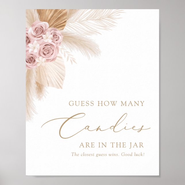 Póster Boho Pampas Grass Adivinan Cuántos Rótulos De Cand (Frente)