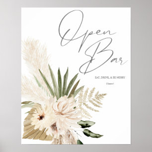 Póster Boho Pampas Grass & Beige Floral Open Bar Rótulo 2