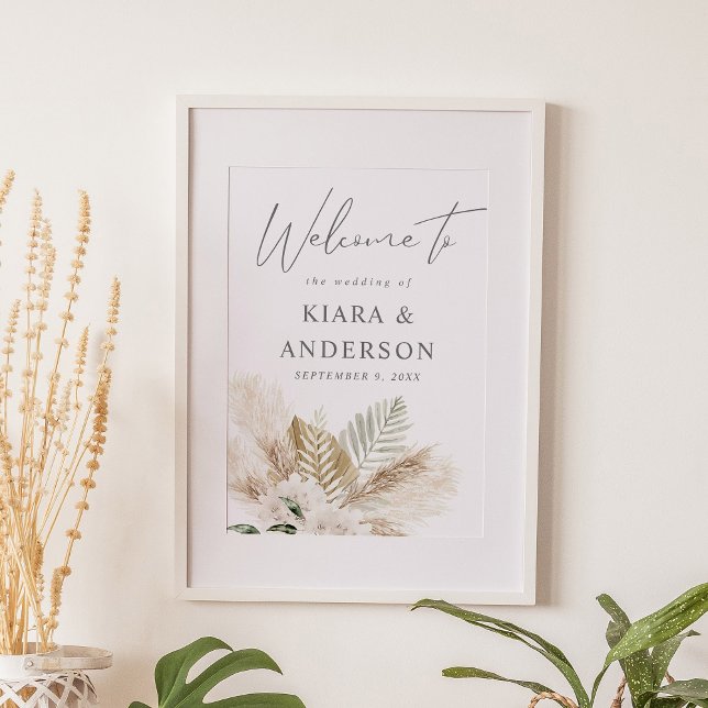 Póster Boho Pampas Grass & Beige Floral Welcome Sign (Subido por el creador)