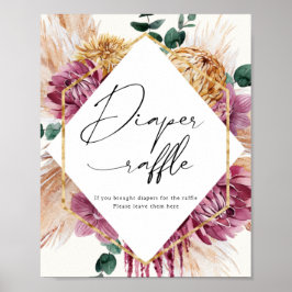 Póster Boho Pampas Grass Dried Bouquet Diaper Raffle