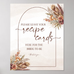 Póster Boho Pampas Grass Recipe Cards Rótulo