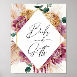 Póster Boho Pampas Libros de Bouquet secos y granos