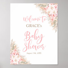 Póster Boho Pampas Orchids Peonies Bienvenido Baby Shower