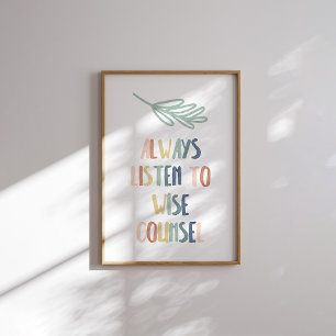Póster Boho pastel siempre escucha a un poster sabio