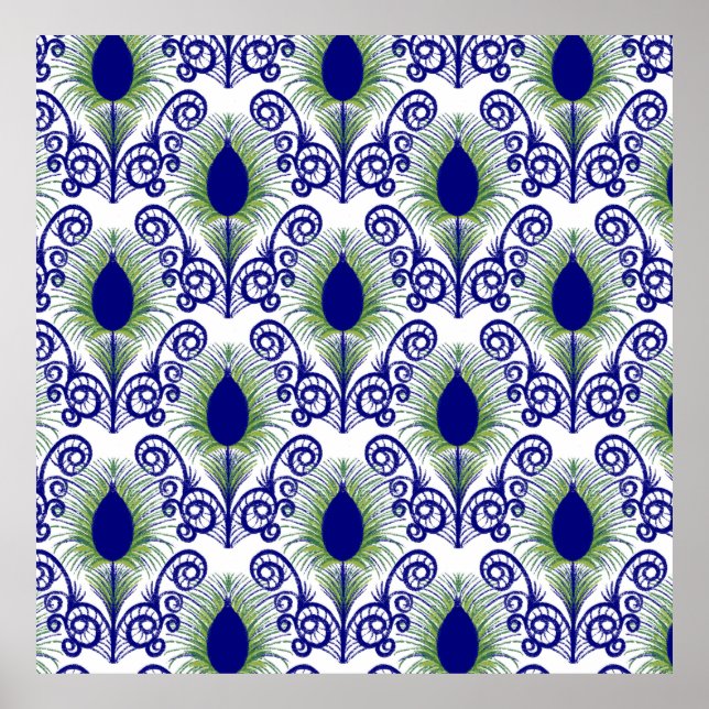 Póster Boho Peacock Feather Jewel Tone-Blue Green (Frente)