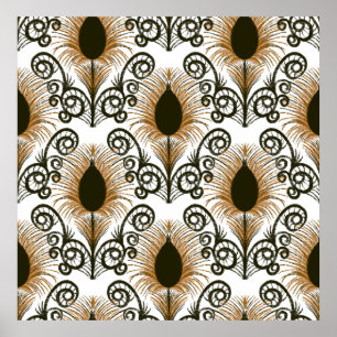 Póster Boho Peacock Feather Jewel Tone-Brown & Gold