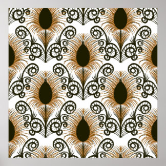 Póster Boho Peacock Feather Jewel Tone-Brown & Gold