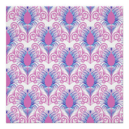 Póster Boho Peacock Feather Jewel Tone-Neon Pink