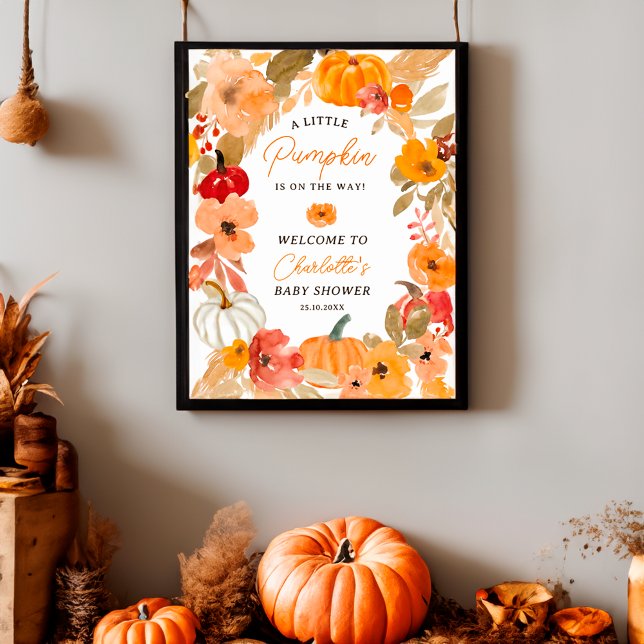Póster Boho Pequeño calabaza caída ducha bebé Bienvenidos (Boho Little pumpkin fall baby shower Welcome Poster)