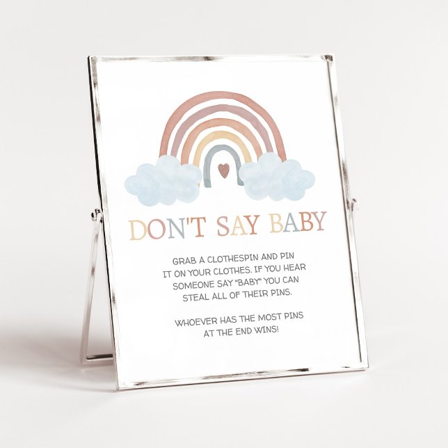 Póster Boho Pequeño Rayo de Sol No Digas Bebé Letrero (Rainbow Baby Shower Don't Say Baby Sign)