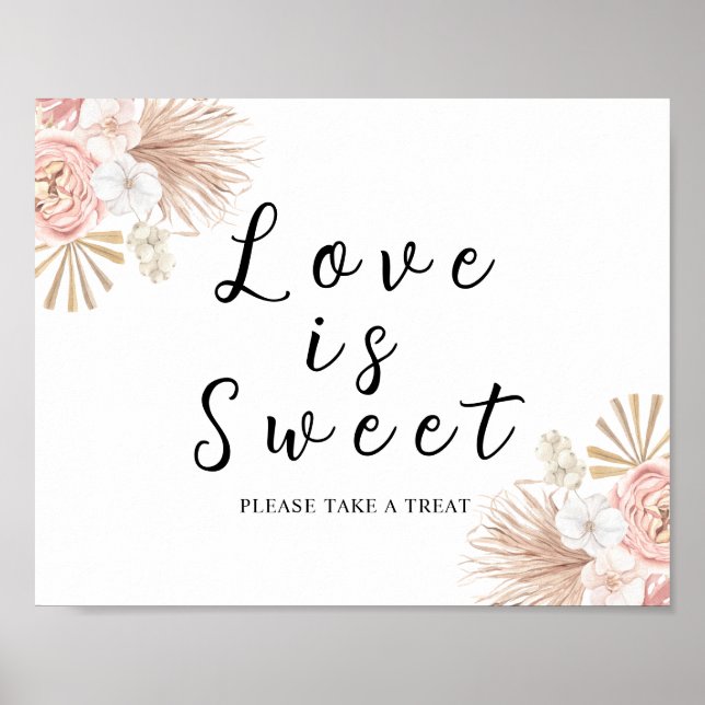 Póster Boho Pink Florals Love is Sweet Sign (Frente)